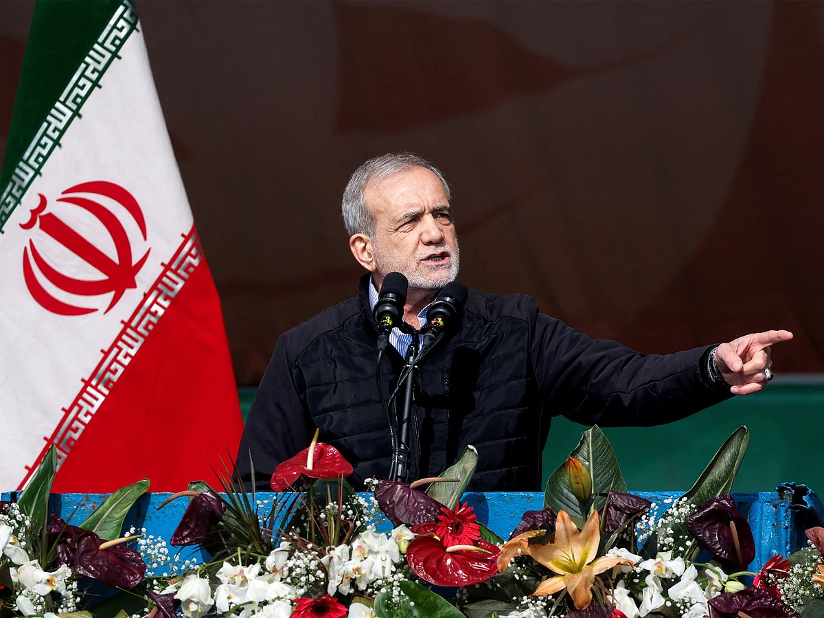 This handout picture provided by the Iranian presidential office shows Iran's President Masoud Pezeshkian giving a speech during a rally marking the 46th anniversary of the 1979 Islamic Revolution at Azadi Square in Tehran on February 10, 2025. [Illustrative image]