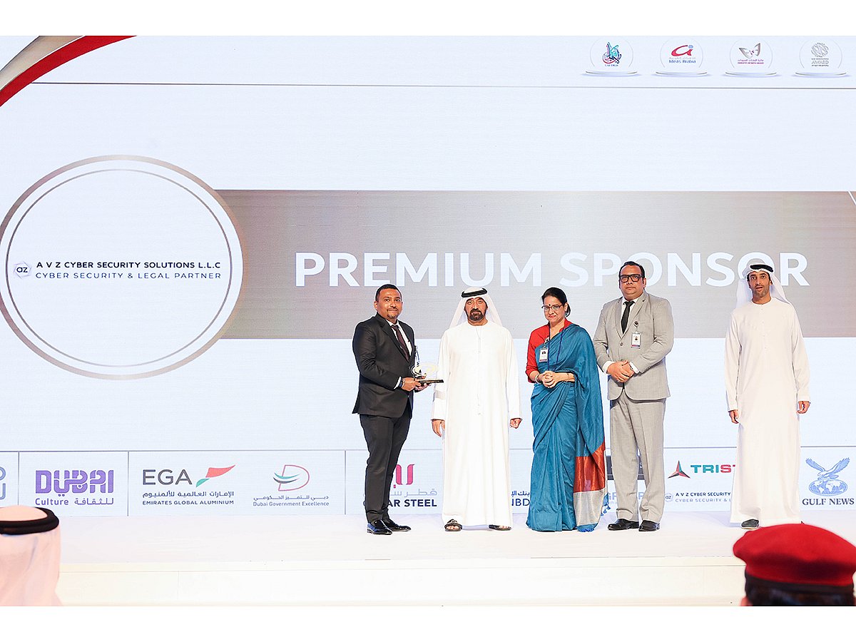 From left: ,Dr Abdulla Yasser, Managing Partner of AVZ Cyber Security Solutions LLC, with Shaikh Ahmad Bin Saeed Al Maktoum, President of Dubai Civil Aviation Authority, Chairman of Dubai Airports, Chairman and Chief Executive of Emirates Airline and Group; Dr Pattathil Dhanya, CTO of AVZ Cyber Security Solutions LLC; Ajith Kumar Parakkad, CEO of AVZ Cyber Security Solutions LLC; Dr Hazaa Khalfan Al Nuaimi, Chairman of the Dubai Quality Group 