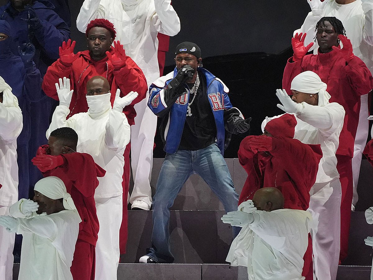US rapper Kendrick Lamar performs during Super Bowl LIX Chiefs vs Eagles Apple Music Halftime Show at Caesars Superdome in New Orleans, Louisiana.