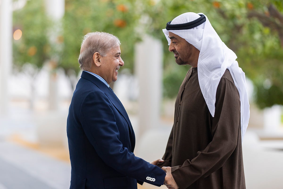 UAE President Sheikh Mohamed bin Zayed Al Nahyan meets with Muhammad Shehbaz Sharif, Prime Minister of Pakistan on Tuesday in Abu Dhabi.interests.