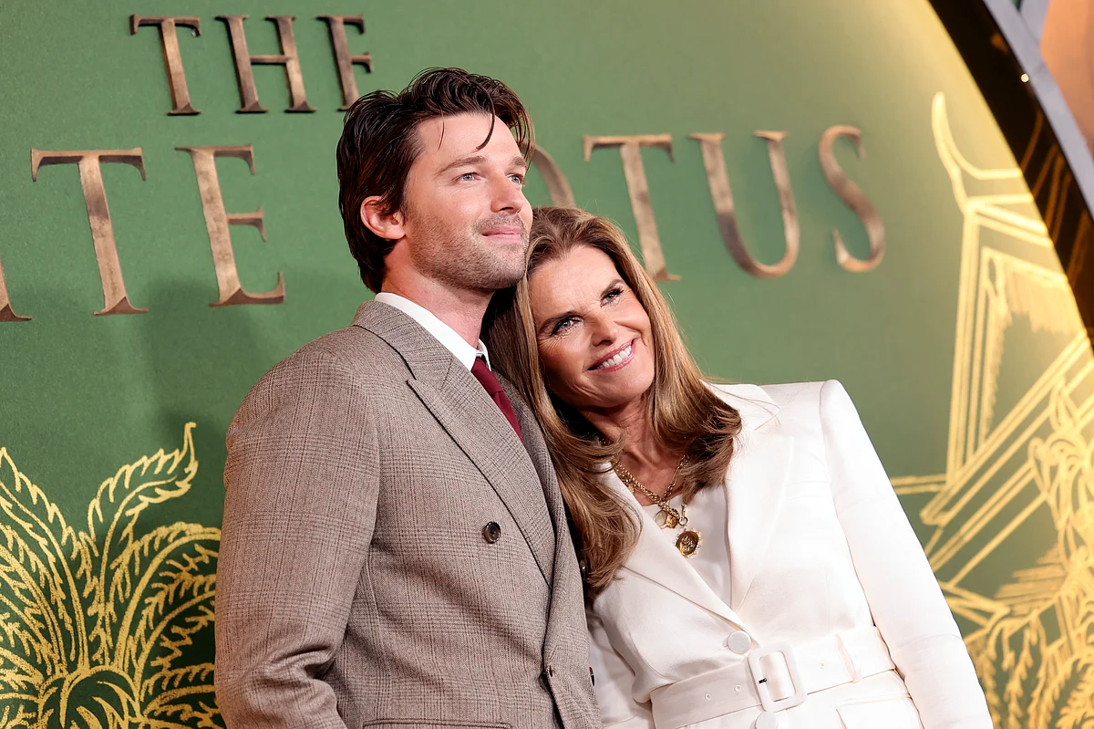 Patrick Schwarzenegger and Maria Shriver attend the LA Premiere of "The White Lotus" Season 3, out on OSN+ in the UAE 