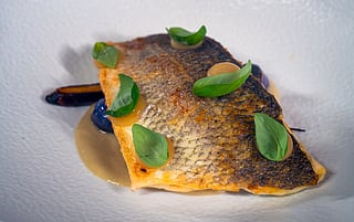 Gulf News Food Show's grilled seabass fillet with lemon-spiced compote and mugnaia Sauce