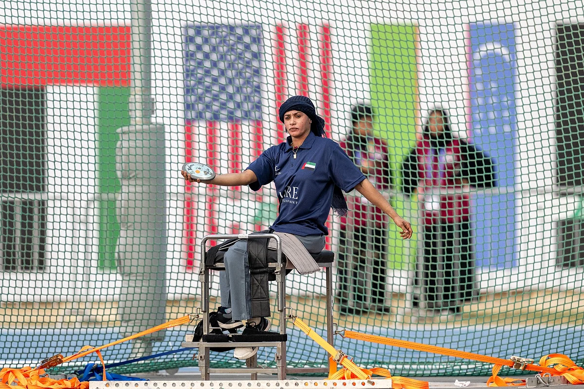 UAE’s Siham Alrasheedy as she clinched the women’s discus F52-57 gold medal at the ongoing 16th Fazza Para Athletics Grand Prix — Dubai 2025.