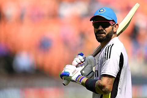 VIrat Kohli during a nets session.