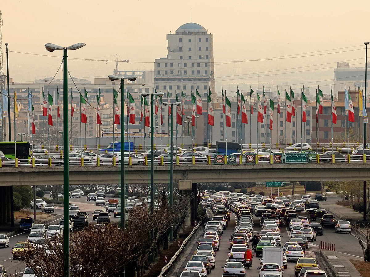 Traffic flows through a congested highway in Tehran on January 18, 2025. 