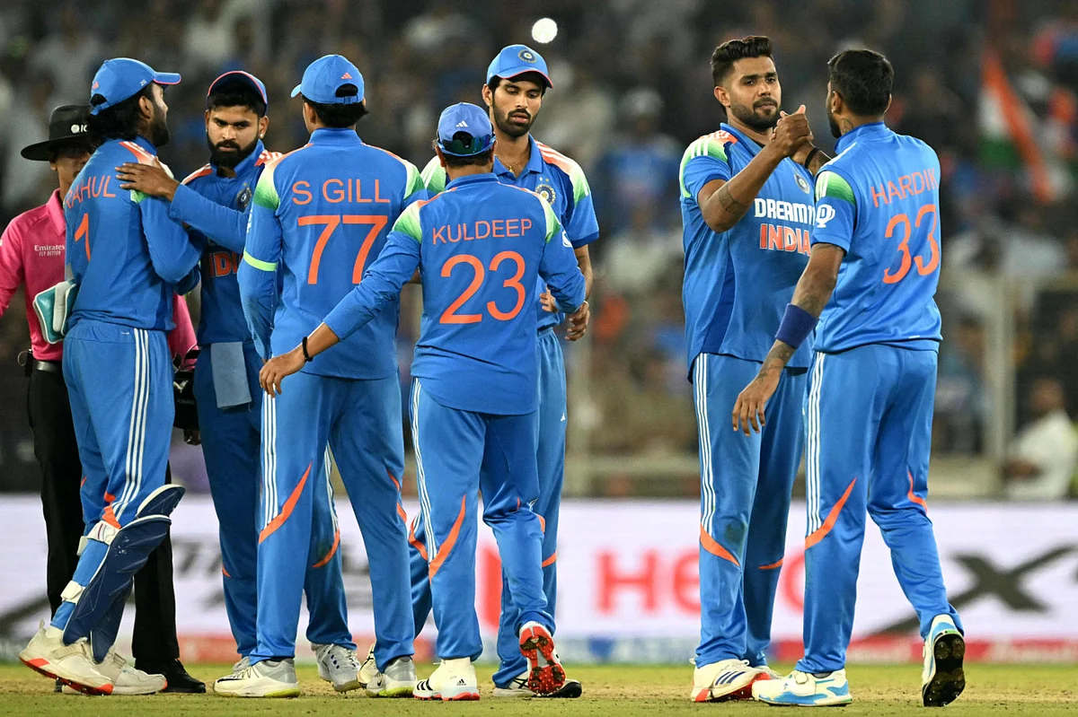 India's players celebrate after winning the third One-Day International against England in Ahmedabad last week.