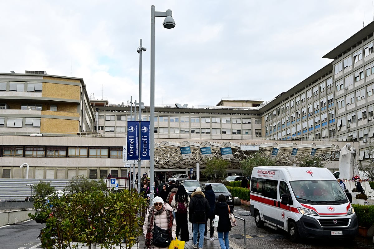 A general view shows the Gemelli hospital where Pope Francis is hospitalized for tests and treatment for bronchitis in Rome.