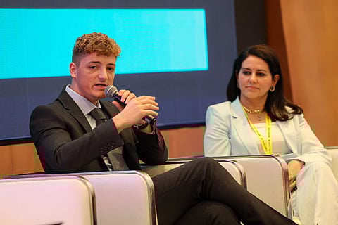Jack Mouzer, COO of DART, and Inas Zamel, Head of Growth at Grow from Dubai, speaking at Gulf News' Invest UAE seminar