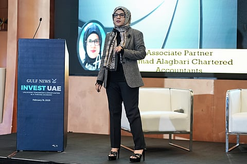 Alia Noor, Associate Partner at Ahmad Alagbari Chartered Accountants, speaking at Gulf News' Invest UAE seminar 