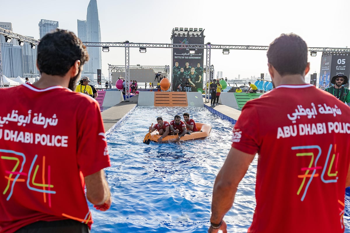Abu Dhabi Police team in action at the Dubai Games. The seven-member police team earned the number one spot with 121 points, bagging a place in the Sunday’s grand showdown.