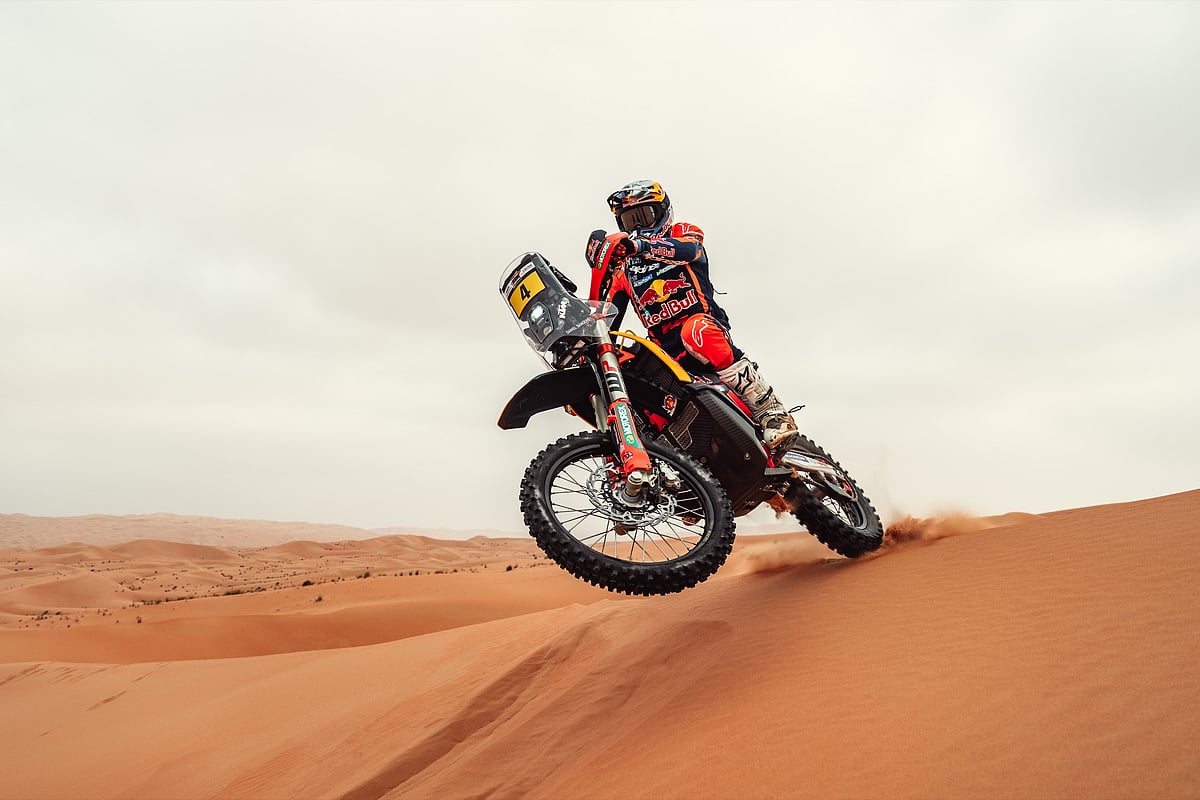 Red Bull KTM Factory’s Daniel Sanders in action during the second stage of the Abu Dhabi Desert Challenge yesterday.