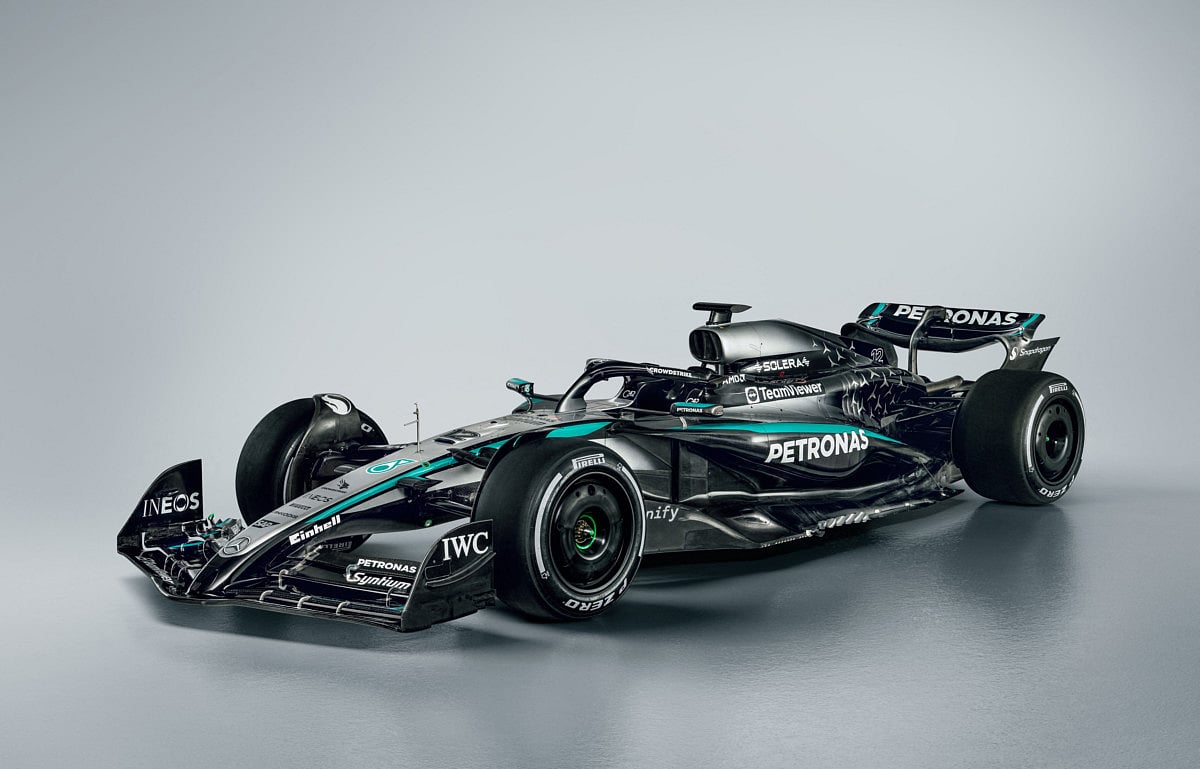 The team's new Mercedes-AMG F1 W16 E PERFORMANCE Formula One racing car, on February 24.