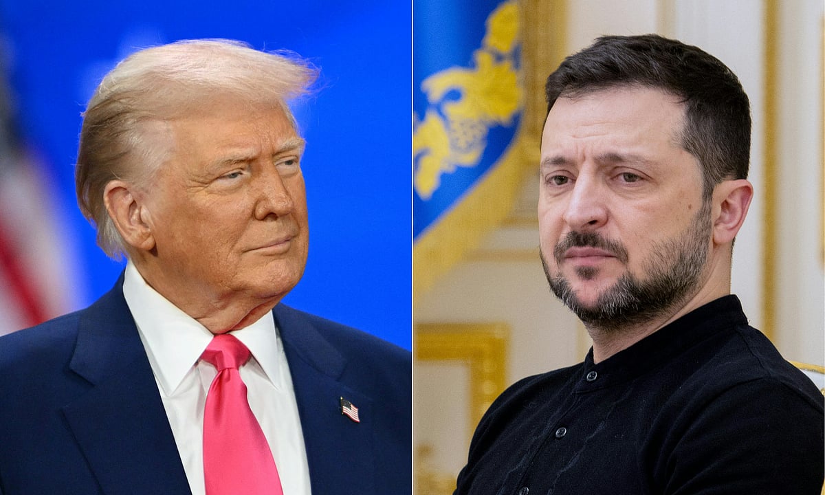 This combination of pictures created on February 25, 2025 shows
US President Donald Trump (L) on February 22, 2025, and Ukraine's President Volodymyr Zelensky on February 12, 2025.