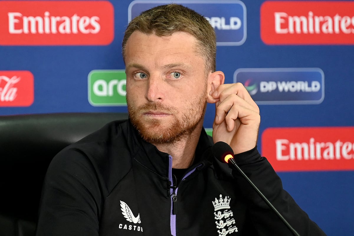 England's captain Jos Buttler addresses a presser at Gaddafi Stadium in Lahore on February 25, 2025, on the eve of their ICC Champions Trophy ODI match against Afghanistan.