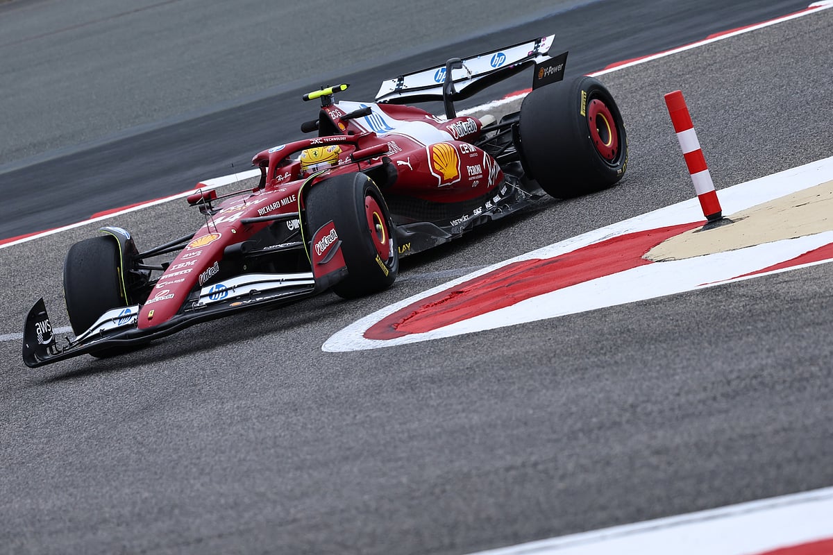 Lewis Hamilton drives during the first day of the Formula One pre-season testing at the Bahrain International Circuit in Sakhir