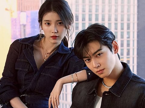 Cha Eun-woo and IU pose together for a new endorsement.