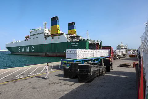 UAE sends the largest ship from Dubai to Gaza containing relief goods as part of the Gallant Night 3 Operation.