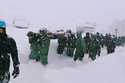 Search teams in northern India had rescued 47 people trapped after an avalanche hit a remote border area but were still searching for eight more, officials said Saturday.   