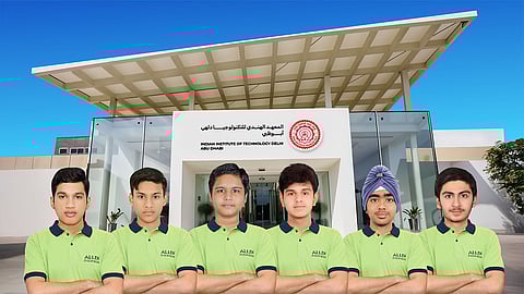 From left: Allen students, Rithwik Ponnana, Kaushik Sivakumar, Prateek Routray, Arjun Sathish, Ranbir Singh, and Dev Chintan Bhatt secured rank 1, 3, 6, 8, 9 and 10 respectively in CAET 2025 Session 1 for IIT Delhi Abu Dhabi Campus