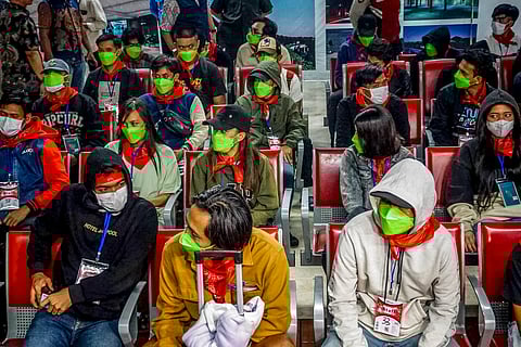 Indonesian nationals, who were victims of human trafficking in Myanmar, arrive at Soekarno–Hatta International Airport in Tangerang, Banten province, on February 28, 2025, after being flown from Thailand, following their handover by the Myanmar government to Thailand.