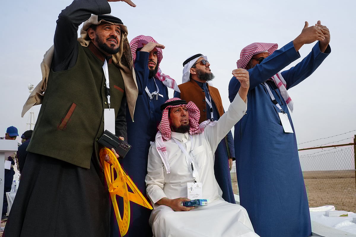 Saudi men look to spot the first crescent of the moon in the southern Saudi city of Hautat Sudair, on February 28, 2025.
This year’s theme, “Healthy beginnings, hopeful futures,” underscores the importance of investing in health from early stages to ensure long-term well-being