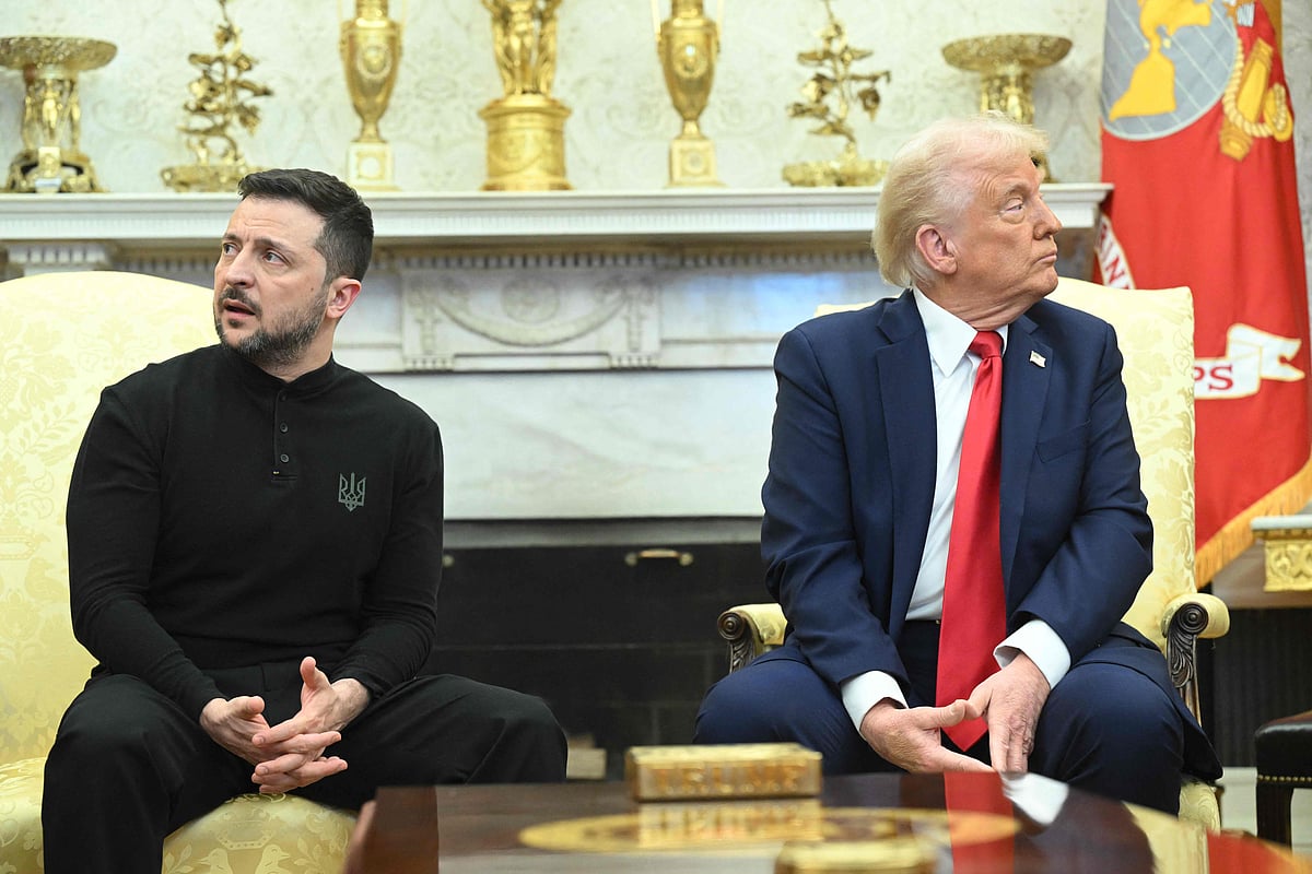 US President Donald Trump and Ukraine's President Volodymyr Zelensky meet in the Oval Office of the White House in Washington, DC, February 28, 2025.