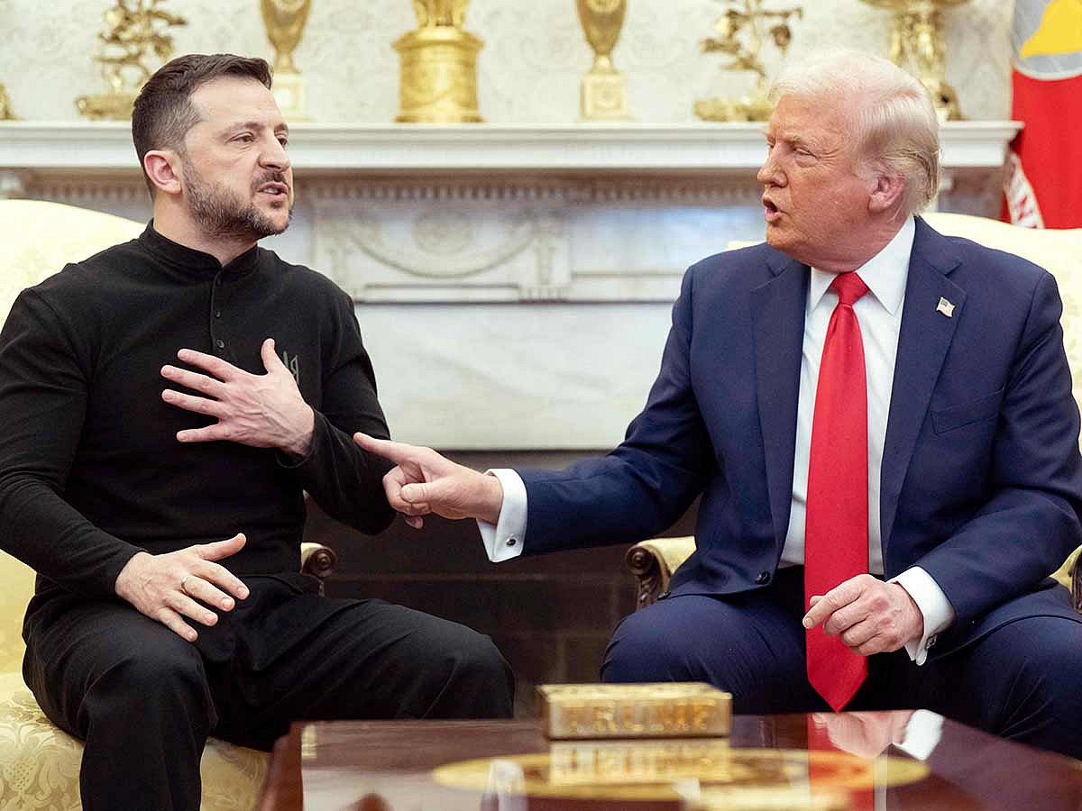 US President Donald Trump and Ukraine's President Volodymyr Zelensky meet in the Oval Office of the White House in Washington, DC, February 28, 2025.