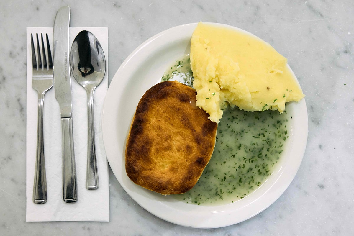 A typical portion of pie and mash at G Kelly in east London.