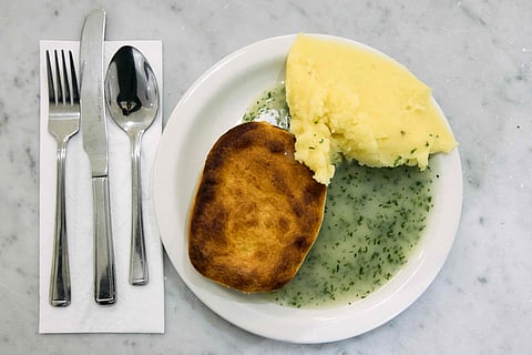A typical portion of pie and mash at G Kelly in east London.