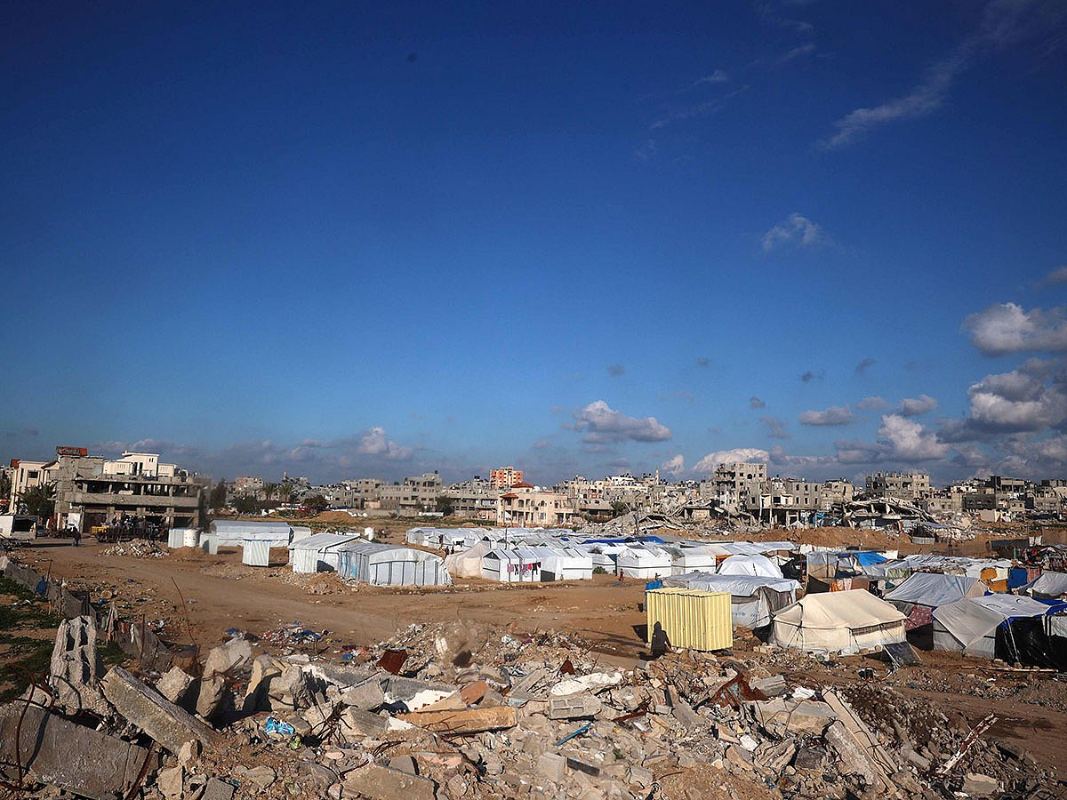 A makeshift tent camp at the Bureij camp for Palestinian refugees in the central Gaza Strip.