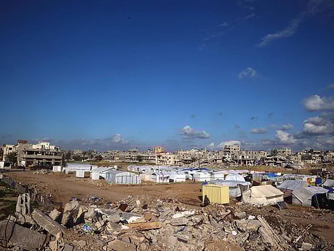 A makeshift tent camp at the Bureij camp for Palestinian refugees in the central Gaza Strip.