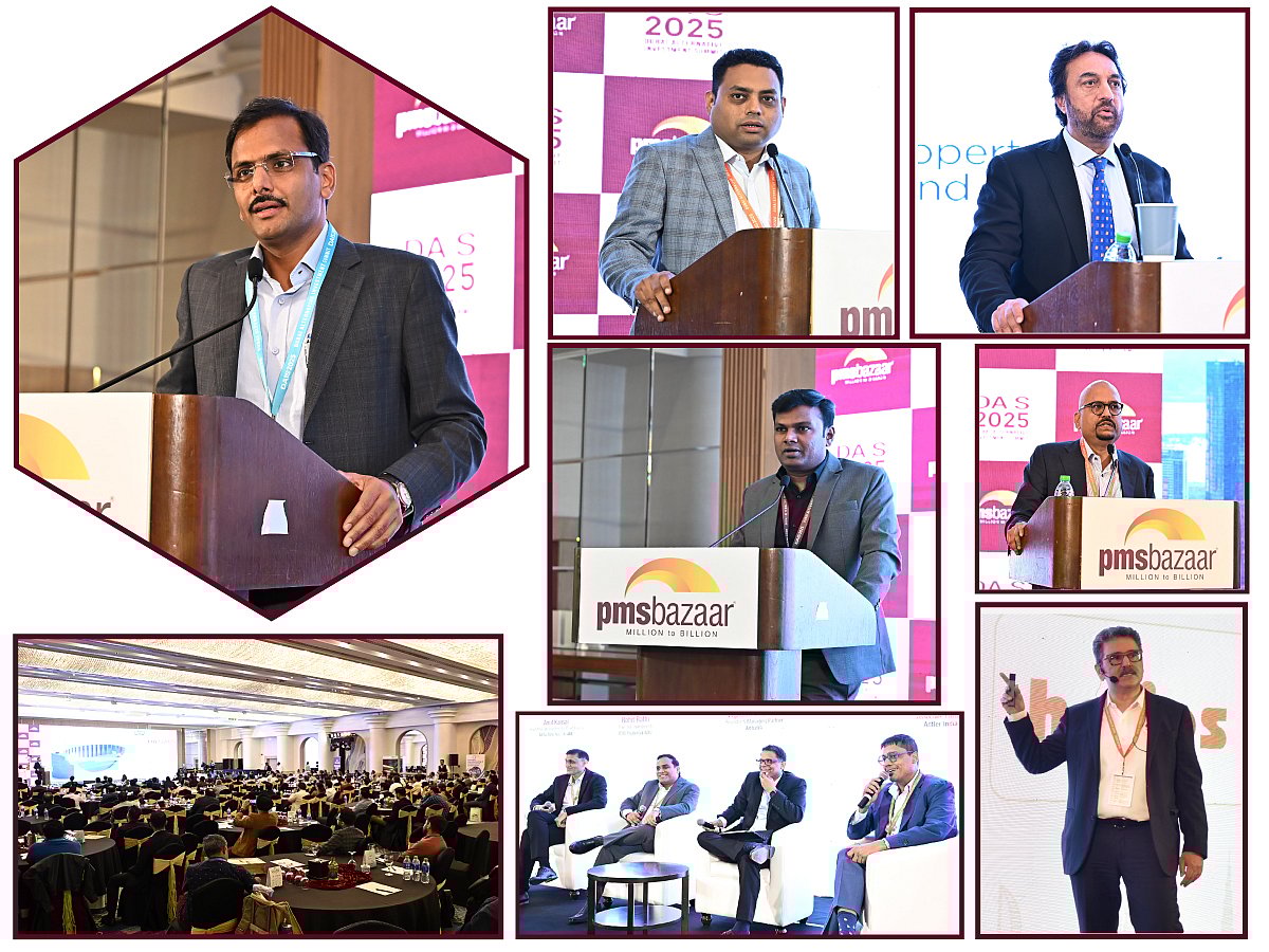 Column from left: Keynote speaker, Vikas Khemani; View of the packed conference hall with hundreds of delegates; Centre Column: Arpit Shah, R Pallavarajan; An engaging panel discussion; Last Column: Shankar Sharma, Lakshmipathi Chockalingam and Dinshaw S Irani