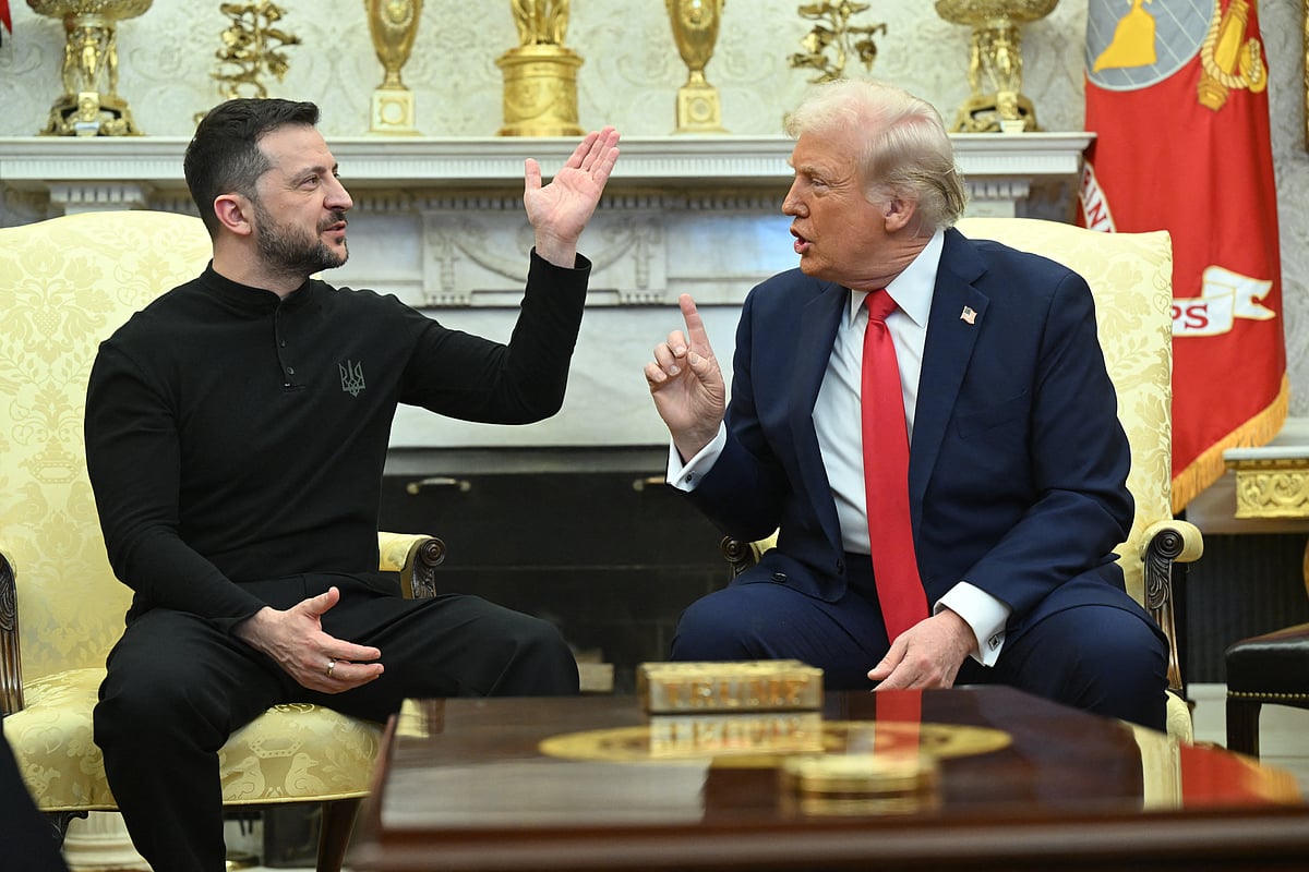 US President Donald Trump and Ukraine's President Volodymyr Zelensky meet in the Oval Office of the White House in Washington, DC, February 28, 2025.