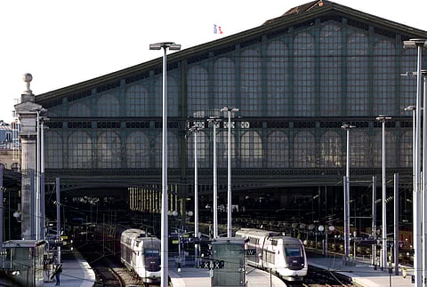 France's intercity high-speed rail service TGV parked at platforms as traffic has been stopped at the Gare du Nord station in Paris on March 7, 2025, following the discovery of a World War II bomb.