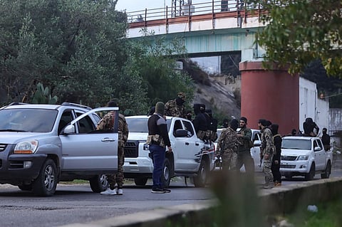 Syrian forces deploying in the town of Qadmus in Syria.