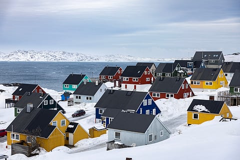 A general view of a residential area of Nuuk, Greenland, on March 10, 2025, on the eve of Greenland, the autonomous Danish territory legislative elections.