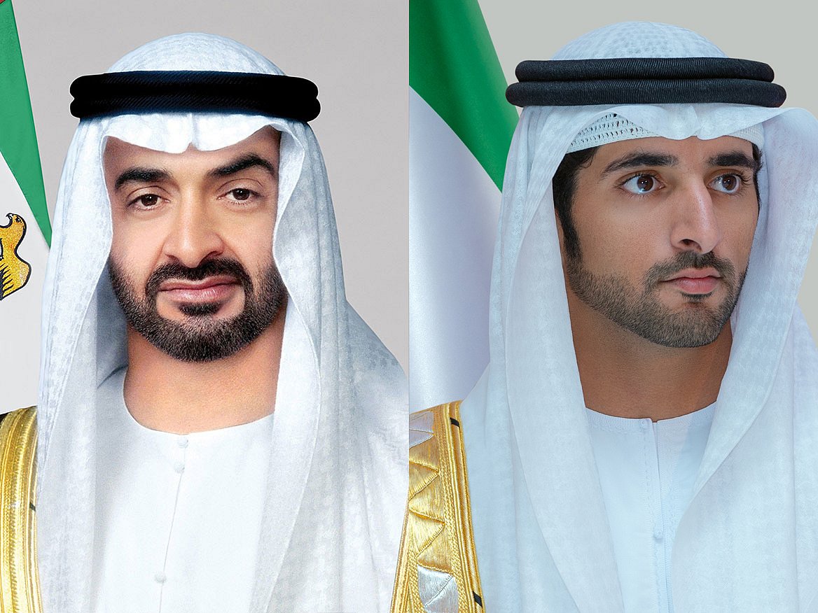 President His Highness Sheikh Mohamed bin Zayed Al Nahyan and Sheikh Hamdan bin Mohammed bin Rashid Al Maktoum, Crown Prince of Dubai,