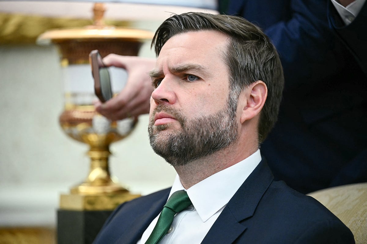 US Vice President JD Vance speaks during a meeting with US President Donald Trump and Irish Prime Minister Micheal Martin in the Oval Office of the White House in Washington, DC, on March 12, 2025.