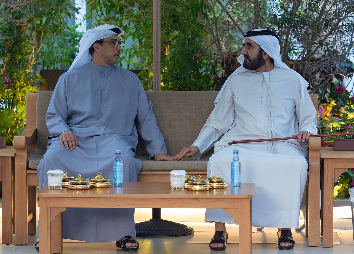 Sheikh Mohammed with Sheikh Mansour during the meeting at Al Marmoom, Dubai.