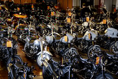 Motorcycles stand on display at a Harley Davidson motorcycle dealer in Amersfoort on March 13, 2025, as The European Union has announced tariffs on US goods in response to US tariffs on steel and aluminium.