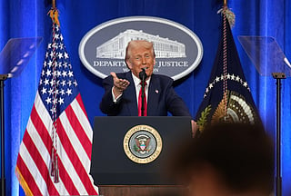 Trump blasts foes and media in speech at 'Department of Injustice'