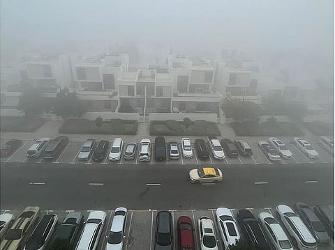 Thick fog envelopes parts of Abu Dhabi, Dubai, Sharjah, and Al Ain until 9am today.