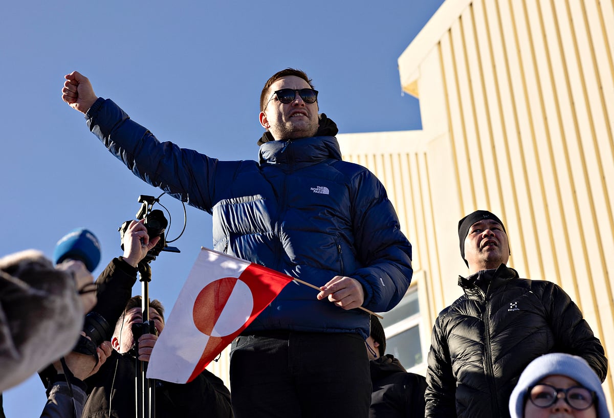 Leader of Greenland's centre-right Demokraatit party Jens Frederik Nielsen attends a march to the US consulate during a demonstration, under the slogan 'Greenland belongs to the Greenlandic people', in Nuuk, Greenland, on March 15, 2025.