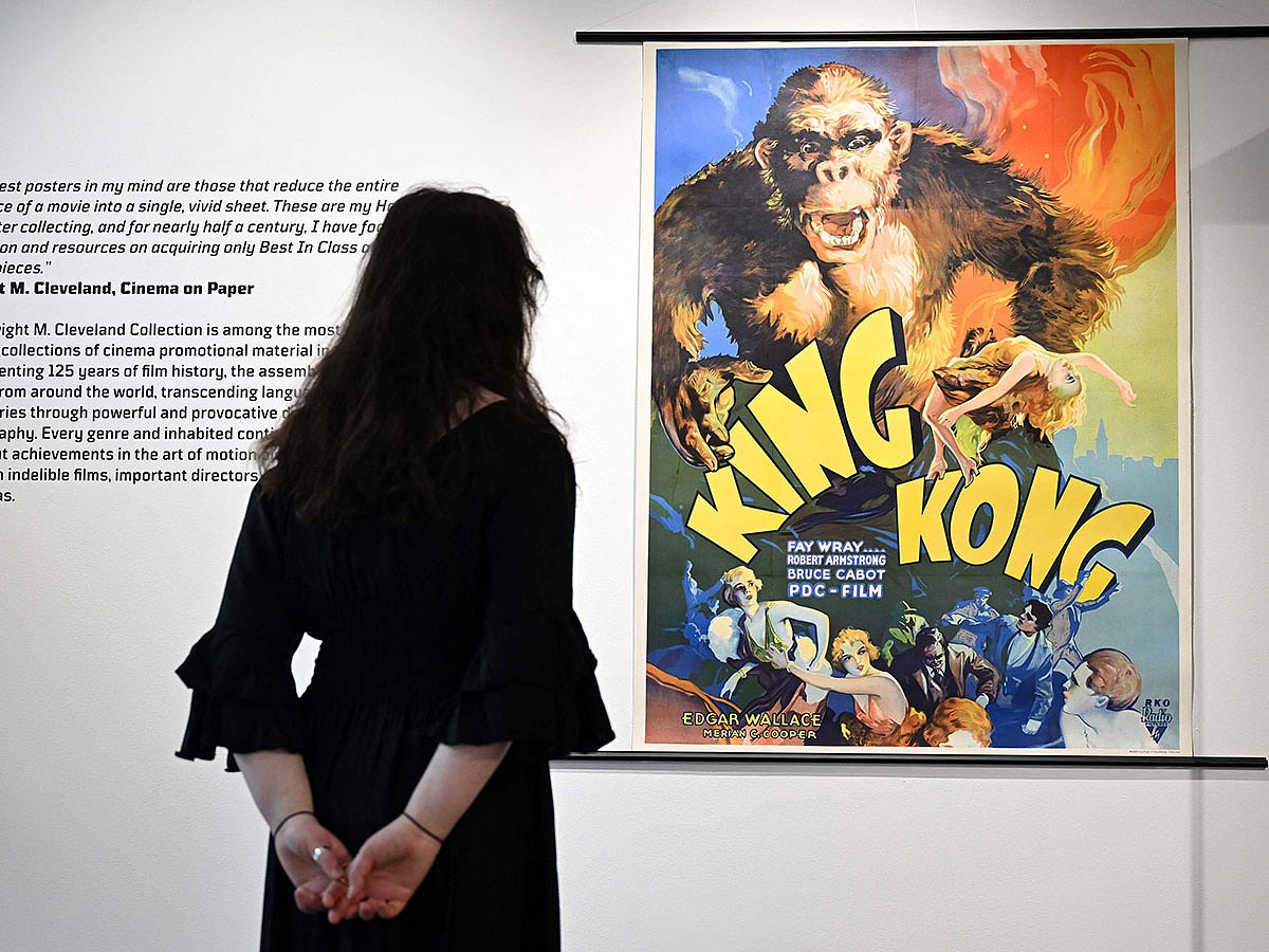 A poster for the for film 'King Kong' is pictured during a press preview ahead of the Cinema on Paper: The Dwight M. Cleveland Collection Movie Posters Auction, at Heritage Auctions in London.
