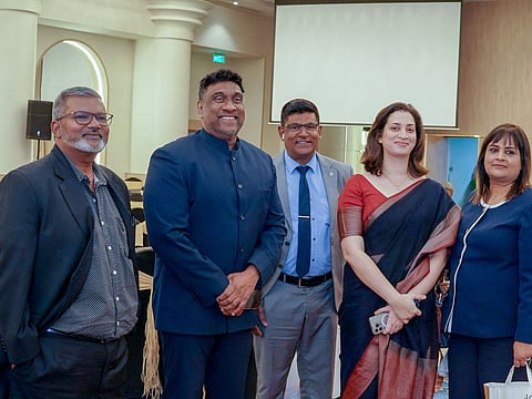 Alexi Gunasekara (second from left), Consul General of Sri Lanka to Dubai & Northern Emirates,  & Hon. Thakshila Arnold (second from right), Charge d’Affaires of the Sri Lankan Embassy in Abu Dhabi, with guests at the Iftar