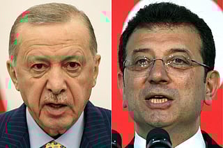 Turkey's President Recep Tayyip Erdogan (left)  and Istanbul's Mayor Ekrem Imamoglu.