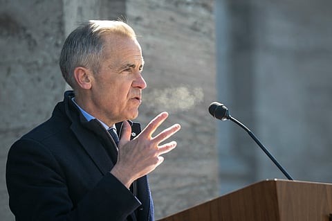 Canadian Prime Minister Mark Carney calls for a snap election after speaking with Mary Simon, the Governor General of Canada, on March 23, 2025 in Ottawa, Canada.