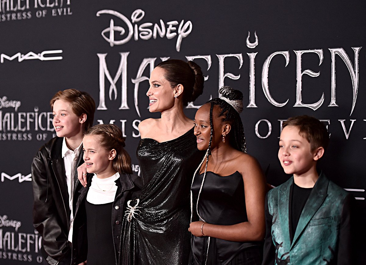 Shiloh Nouvel Jolie-Pitt, Vivienne Marcheline Jolie-Pitt, Actor Angelina Jolie, Zahara Marley Jolie-Pitt, and Knox Léon Jolie-Pitt attend the World Premiere of Disney’s "Maleficent: Mistress of Evil" at the El Capitan Theatre on September 30, 2019 in Hollywood, California.