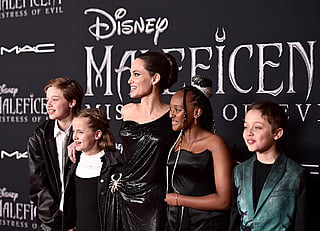 Shiloh Nouvel Jolie-Pitt, Vivienne Marcheline Jolie-Pitt, Actor Angelina Jolie, Zahara Marley Jolie-Pitt, and Knox Léon Jolie-Pitt attend the World Premiere of Disney’s "Maleficent: Mistress of Evil" at the El Capitan Theatre on September 30, 2019 in Hollywood, California.
