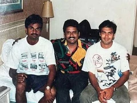 Mahalingam Venkatesan with Indian cricketers Javagal Srinath and Robin Singh